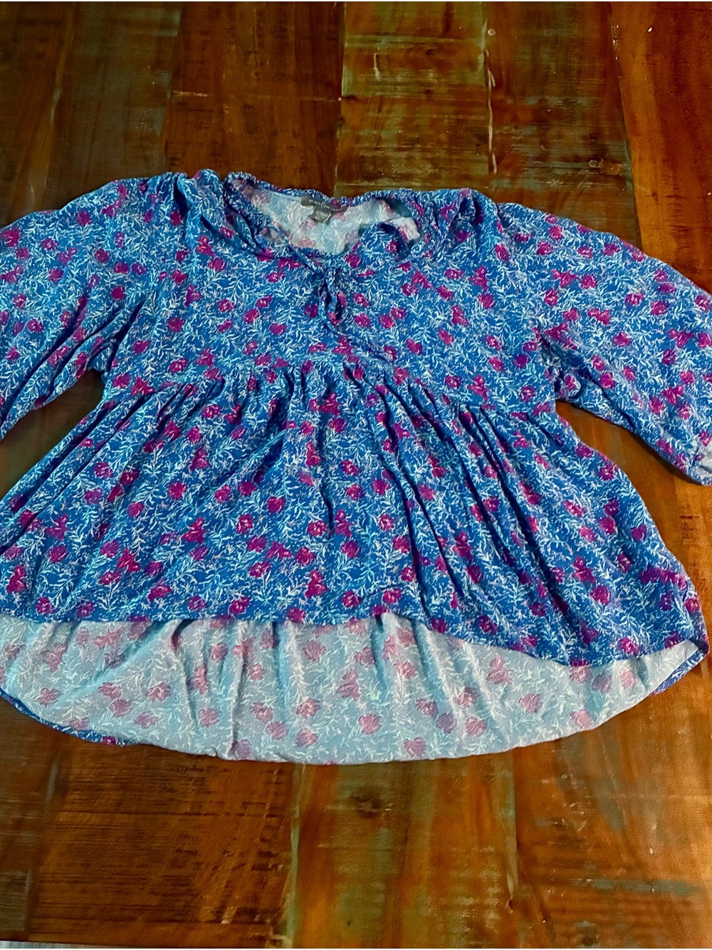 Peace & Pearls Blue Floral Boho Peasant Babydoll Top XL